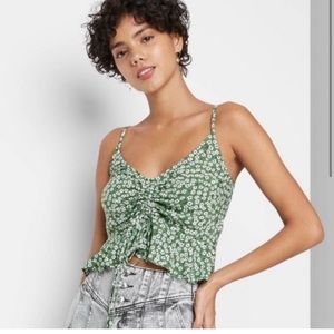 Wild Fable Green Floral Cinch Crop Top S